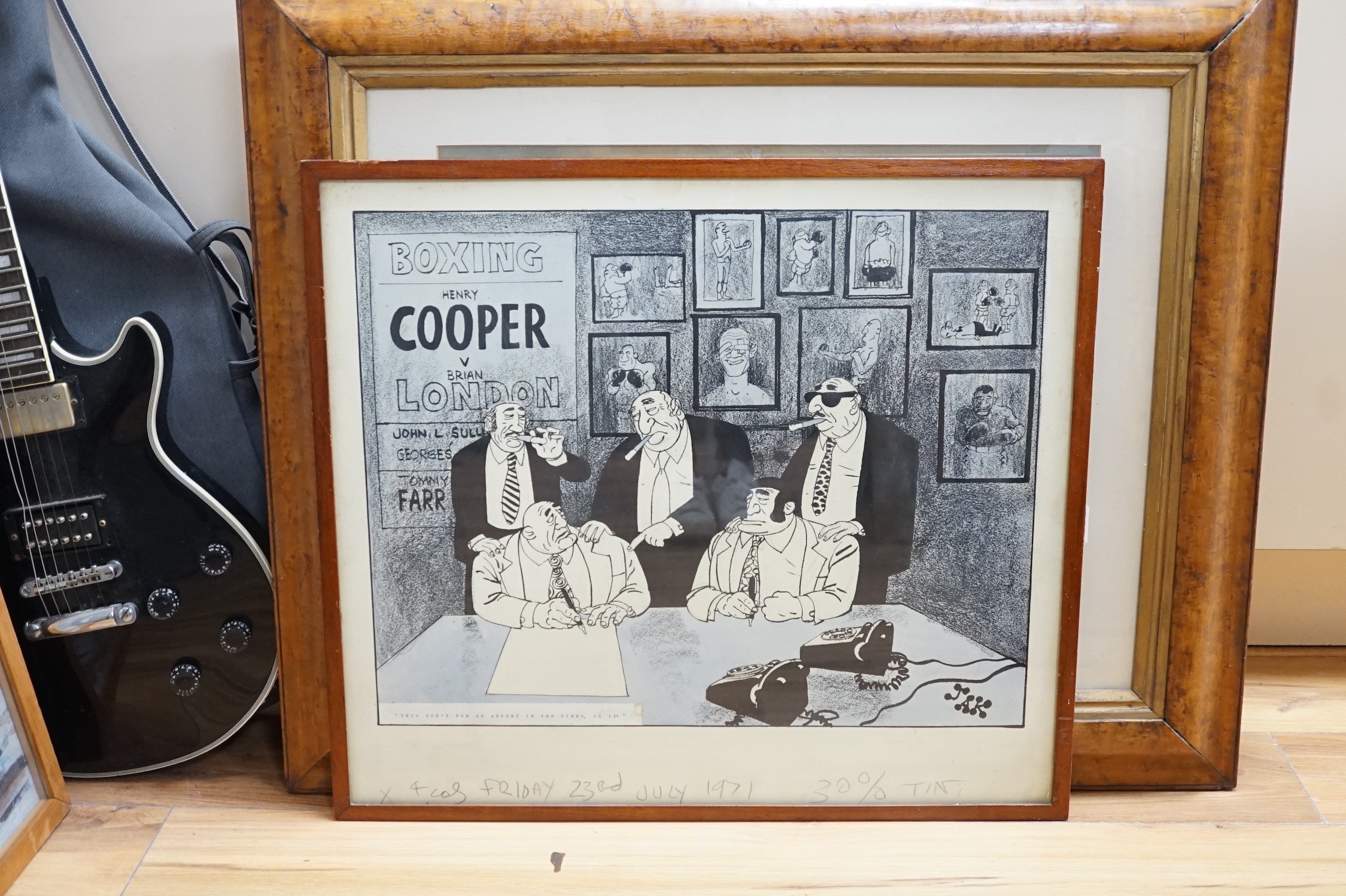 Raymond Allen Jackson 'Jak' (1927-1997), ink and watercolour, original cartoon relating to Henry Cooper vs Brian London boxing match 'This isn't for an advert in The Times is it?', Friday 23rd July 1971, signed, overall